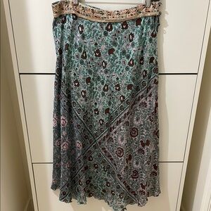 Stella Forest Silk Floral Patterned Skirt - Green and Brown size 44